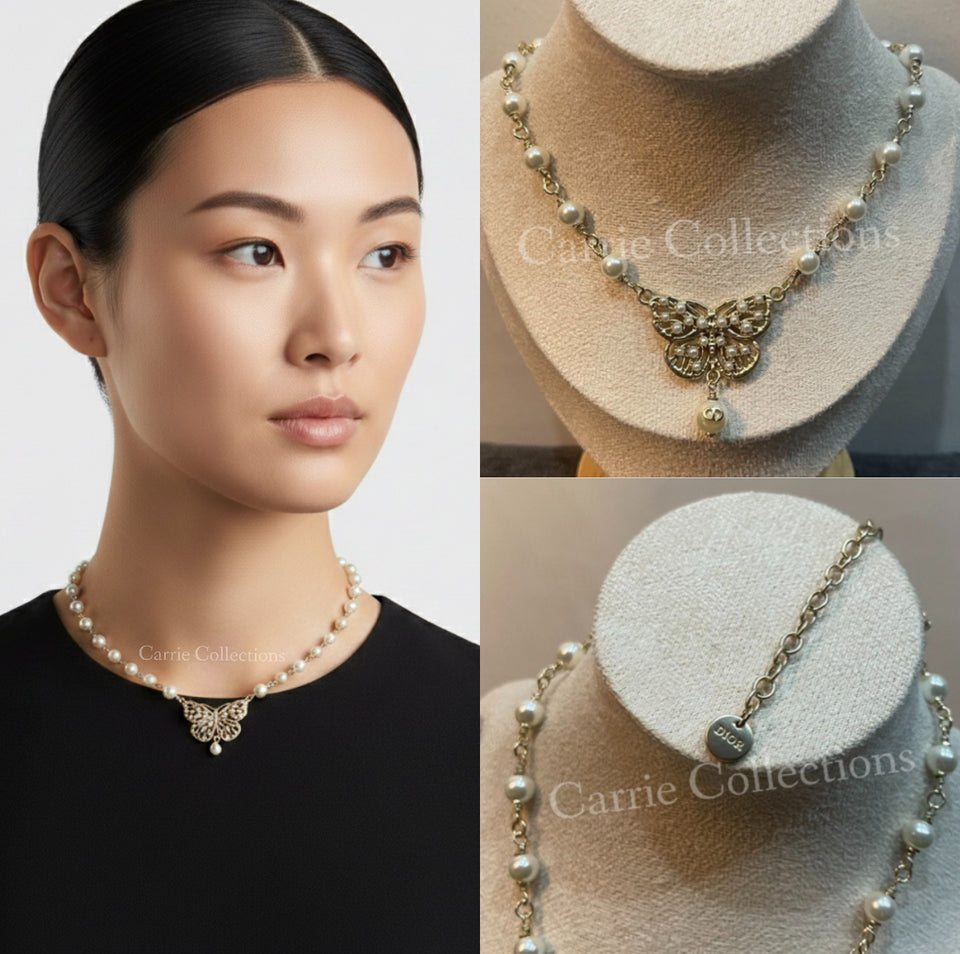 CD Pearl Butterfly Gold Necklace - N008