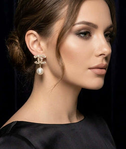 Elegant CC Pearl Drop Earrings - E002