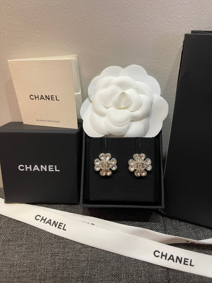 Crystal Camellia Silver Earrings - E026