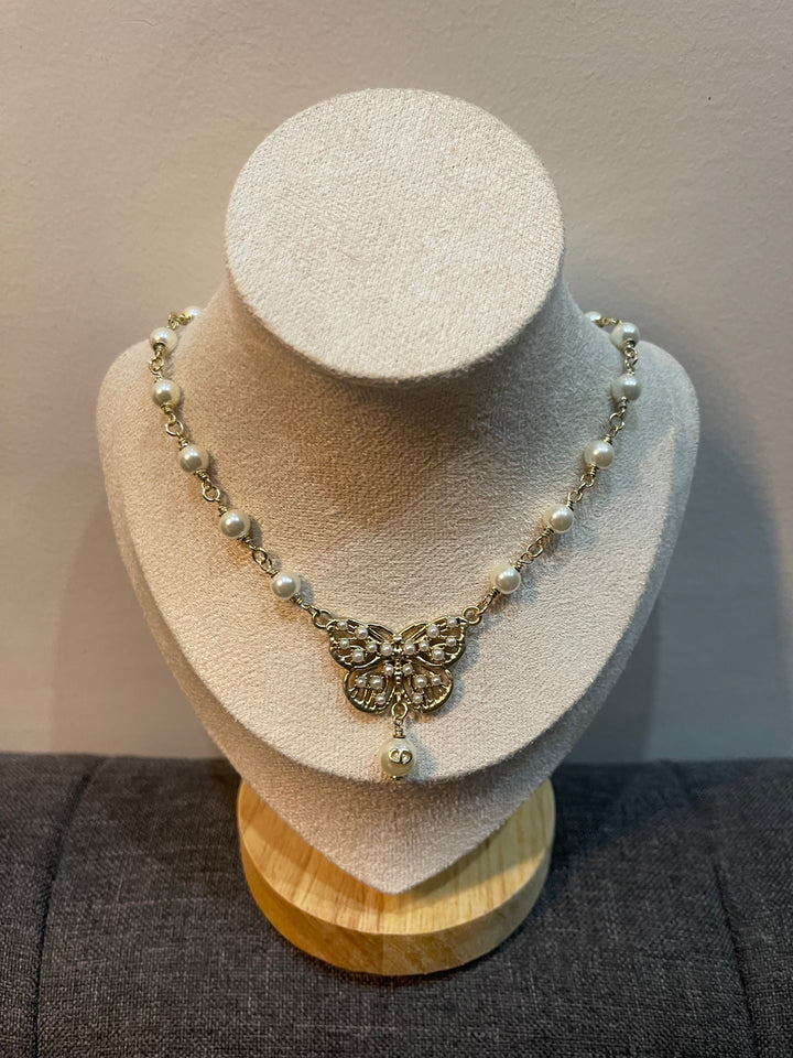 CD Pearl Butterfly Gold Necklace - N008