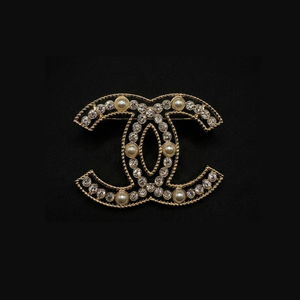 Crystal and Pearl Embellished CC Brooch - BR002