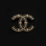 Crystal and Pearl Embellished CC Brooch - BR002