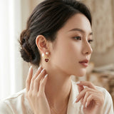 CD Double Pearl Red Heart Earrings - E037