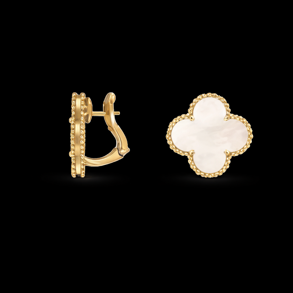 Clover Gold Mother of Pearl Stud Earrings - E035