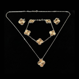 VCA Clover Two Tone Guilloche Jewelry Set - S003
