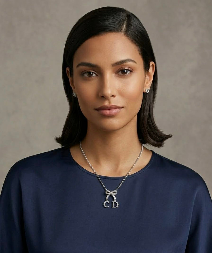 Crystal Bow CD Signature Necklace - N001