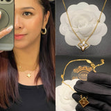 Gold Clover Pearl Accent Necklace - N011