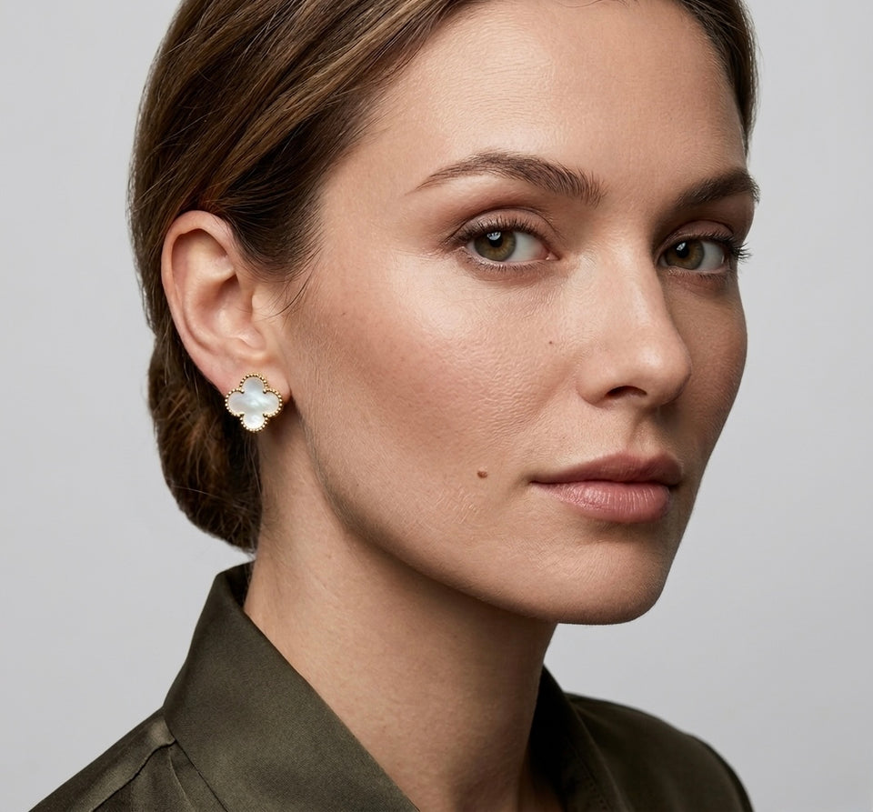 Clover Gold Mother of Pearl Stud Earrings - E035