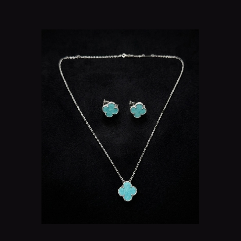 Clover Turquoise Necklace & Earrings Set - S005