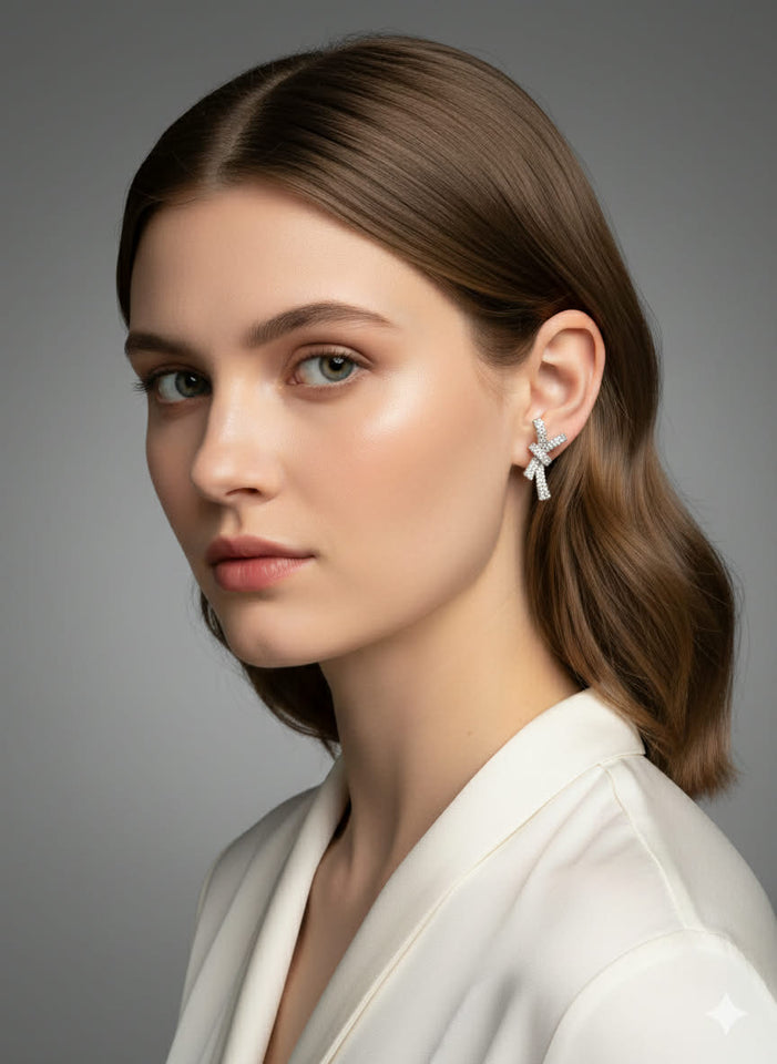Sparkling Knot Ribbon Bow Earrings - E010