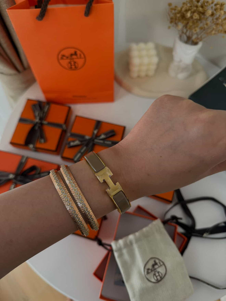 Clic H Bracelet Taupe in Gold Hardware - B009