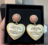 CC Pearl Heart Drop Earrings - E031