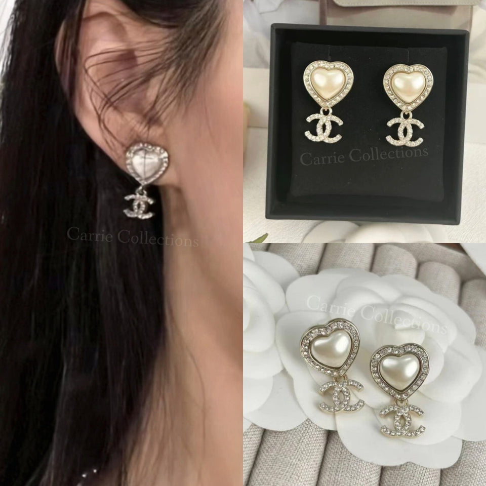 Pearl Heart Drop Earrings - E027