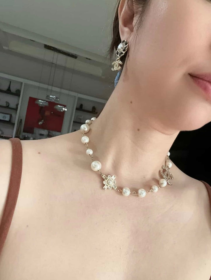 CC Pearl Charm Semi Choker Necklace - N029
