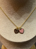 Double Pink Heart Pendant Necklace - N026