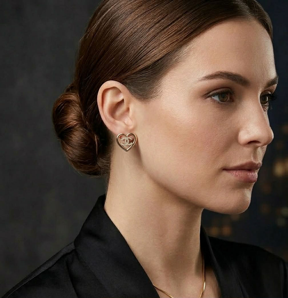 Heart Crystal CC Stud Earrings - E013