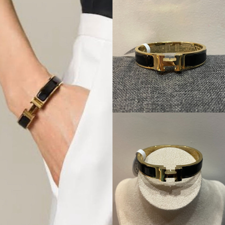 Clic H Bracelet Black in Gold Hardware - B007