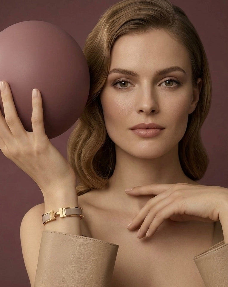 Clic H Bracelet Taupe in Gold Hardware - B009