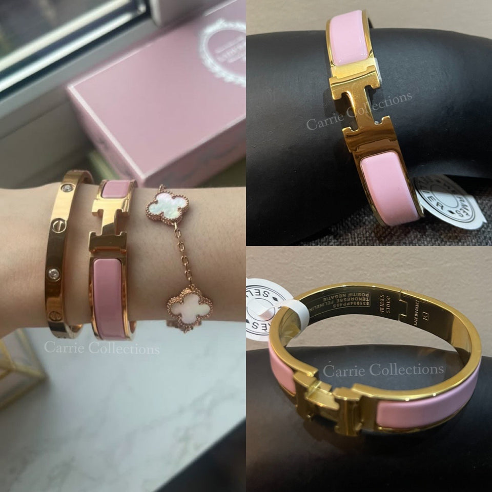 Clic H Bracele Pink in Gold Hardware - B008