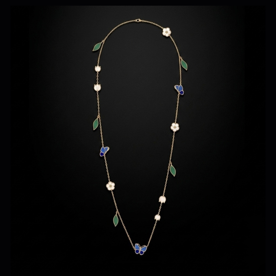 Luck Spring Butterfly Floral Long Necklace - N032