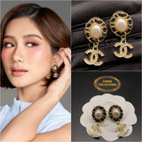 Vintage Round Pearl CC Drop Earrings - E040