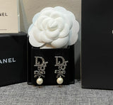 CD Letter Bow Silver Earrings – E016