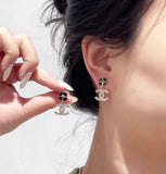 Camellia Black CC Stud Earrings - E029