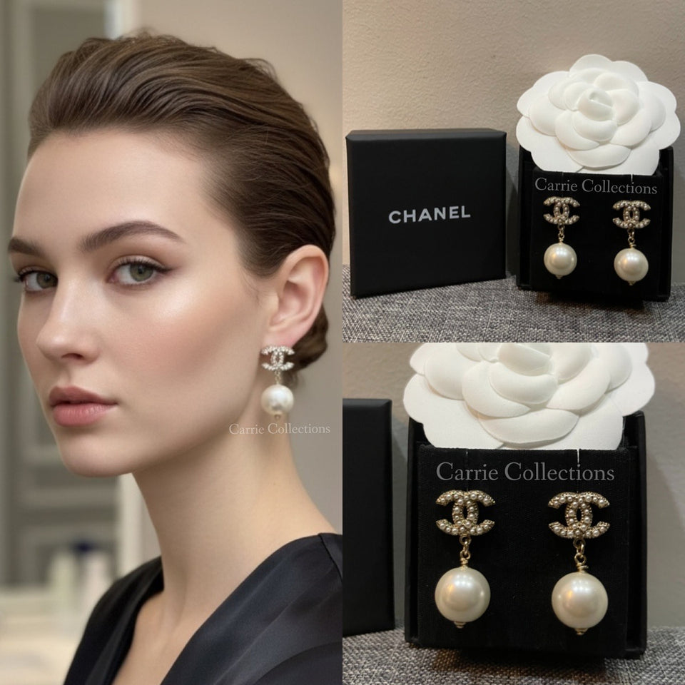 Small CC Big Pearl Drop Earrings - E024