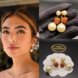 Red Heart Pearl Drop Earrings - E042