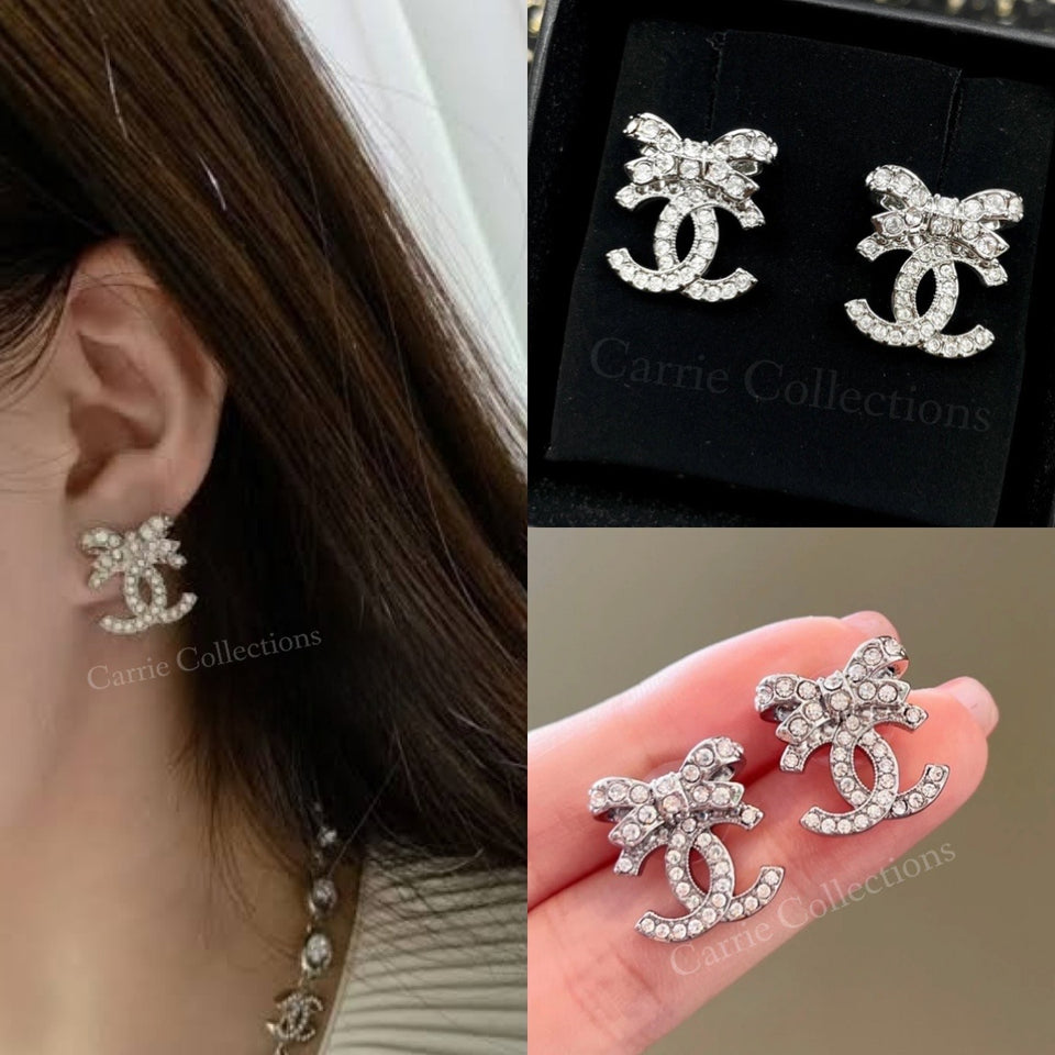 CC Bow Silver Stud Earrings - E038