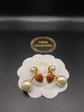Red Heart Pearl Drop Earrings - E042