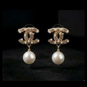 Elegant CC Pearl Drop Earrings - E002