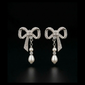 Crystal Bow Teardrop Pearl Earrings - E007