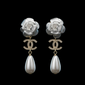 Camellia Pearl CC Teardrop Earrings - E009