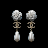 Camellia Pearl CC Teardrop Earrings - E009