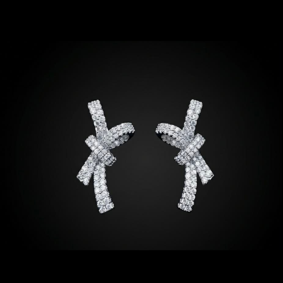 Sparkling Knot Ribbon Bow Earrings - E010
