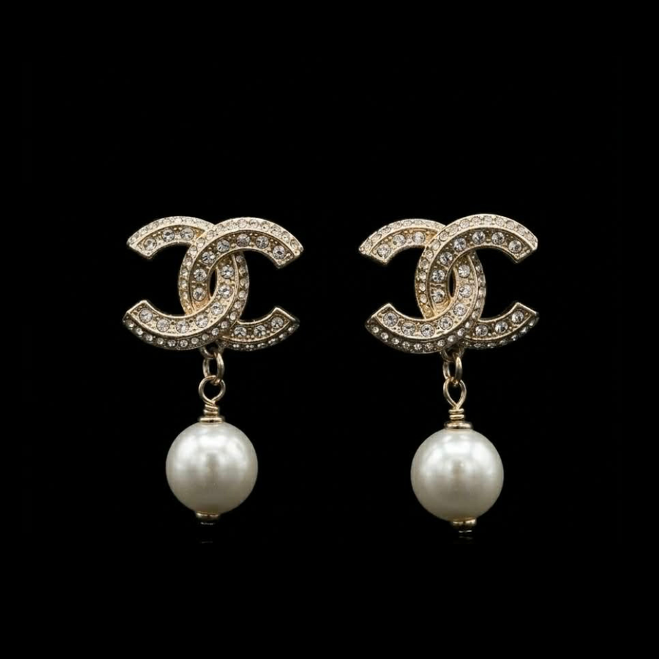 Classic Pearl Drop CC Earrings - E012