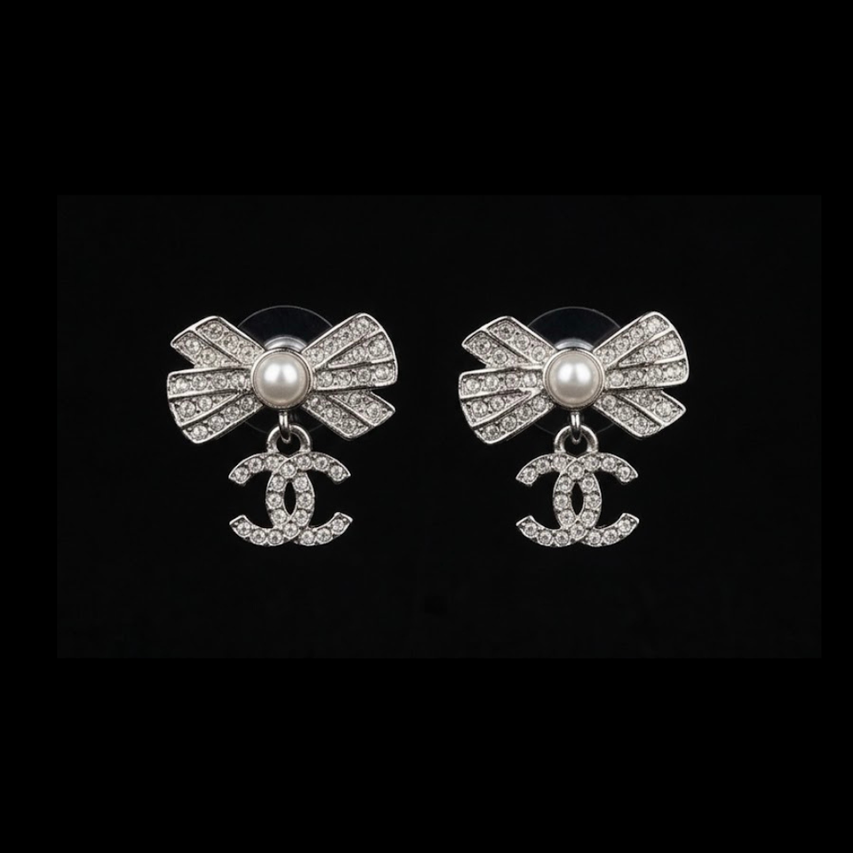 Elegant Bow Silver CC Earrings - E025