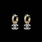 Gold Hoop Silver CC Drop Earrings - E034