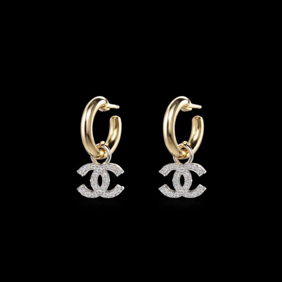 Gold Hoop Silver CC Drop Earrings - E034