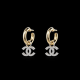 Gold Hoop Silver CC Drop Earrings - E034