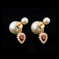 CD Double Pearl Red Heart Earrings - E037