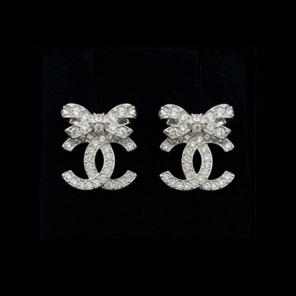 CC Bow Silver Stud Earrings - E038