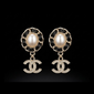 Vintage Round Pearl CC Drop Earrings - E040