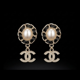 Vintage Round Pearl CC Drop Earrings - E040