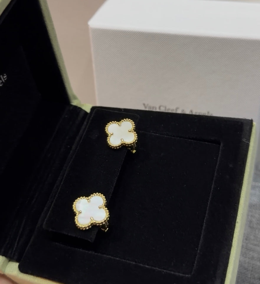 Clover Gold Mother of Pearl Stud Earrings - E035