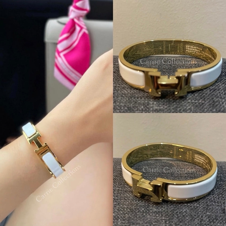 Clic H Bracelet White in Gold Hardware - B005