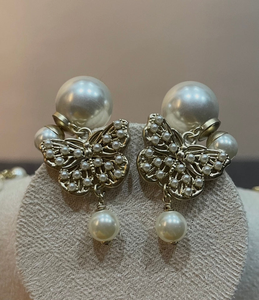 CD Double Pearl Butterfly Earrings - E041