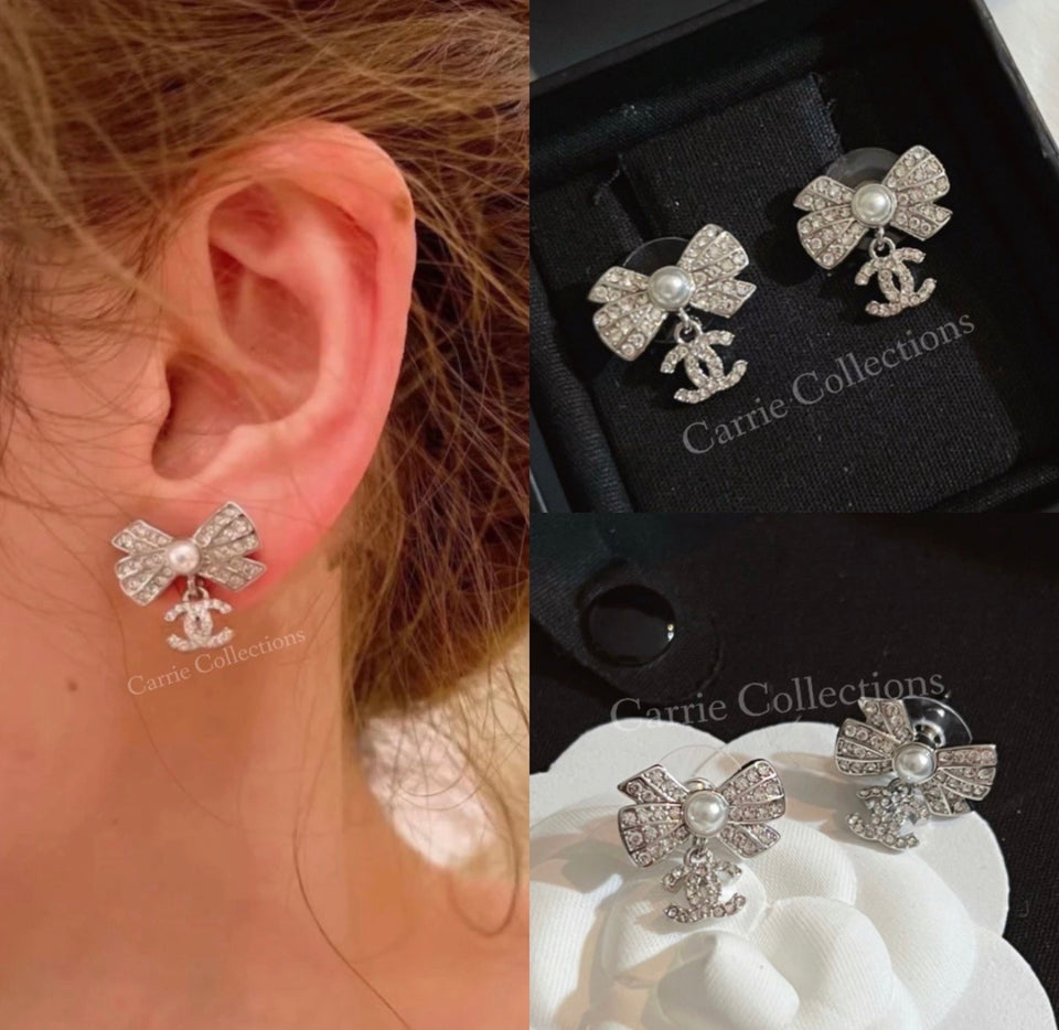 Elegant Bow Silver CC Earrings - E025