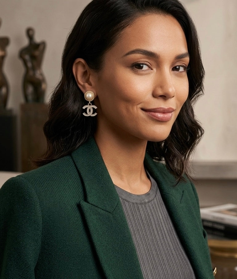 Round Pearl CC Drop Earrings - E030